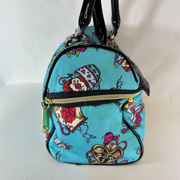 Betsey Johnson Turquoise Blue Multicolored Tea Time Print Insulated Satchel Bag - Picture 6 of 15